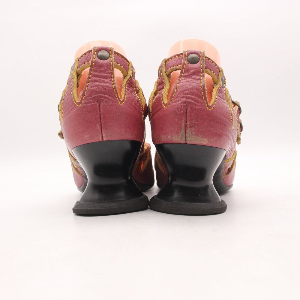 John Fluevog Pink and Black Sculpted Heel Mary Jane Pumps - Picture 5 of 13